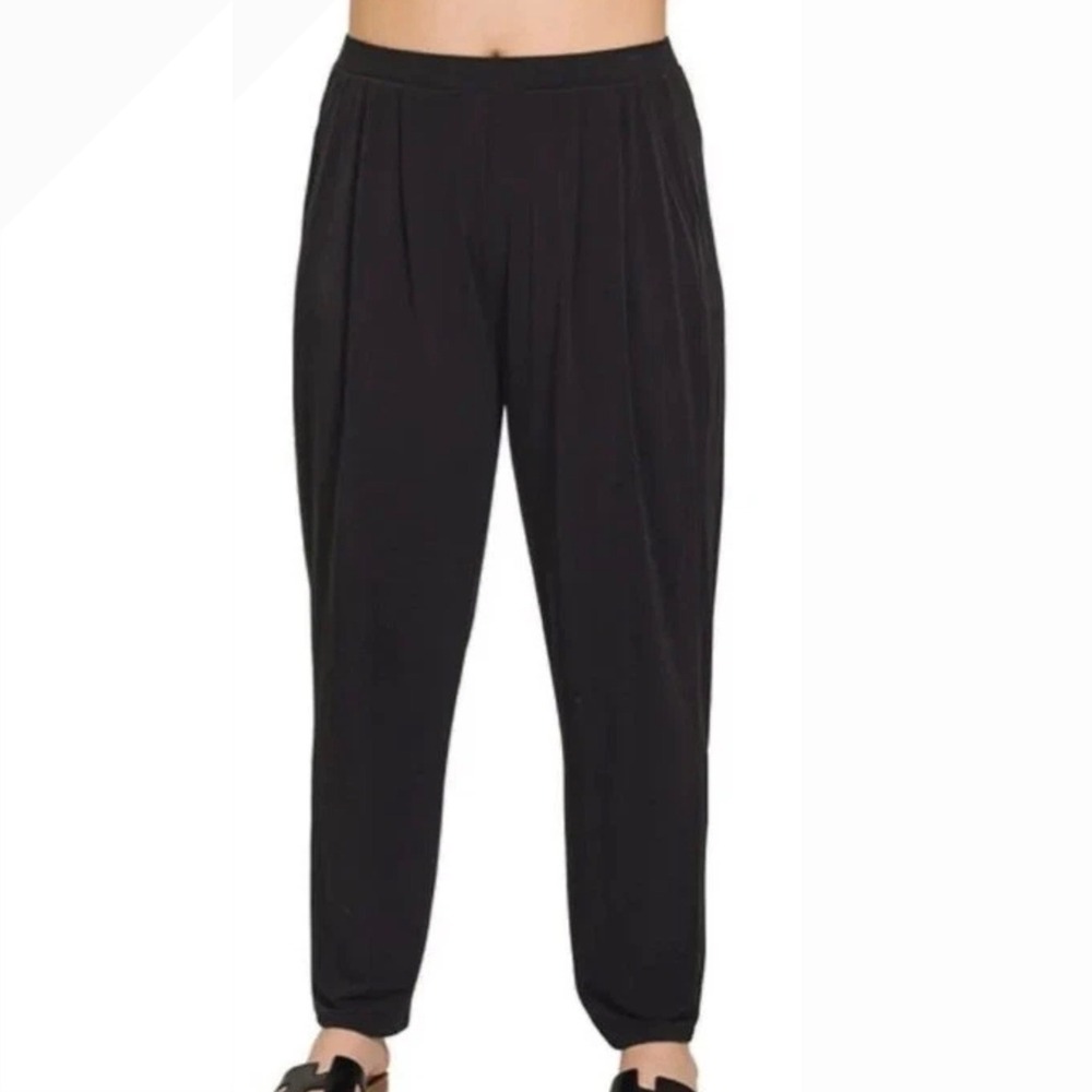 Zenana Black Pleated Pants High Waist Tapered Trousers  Small‎